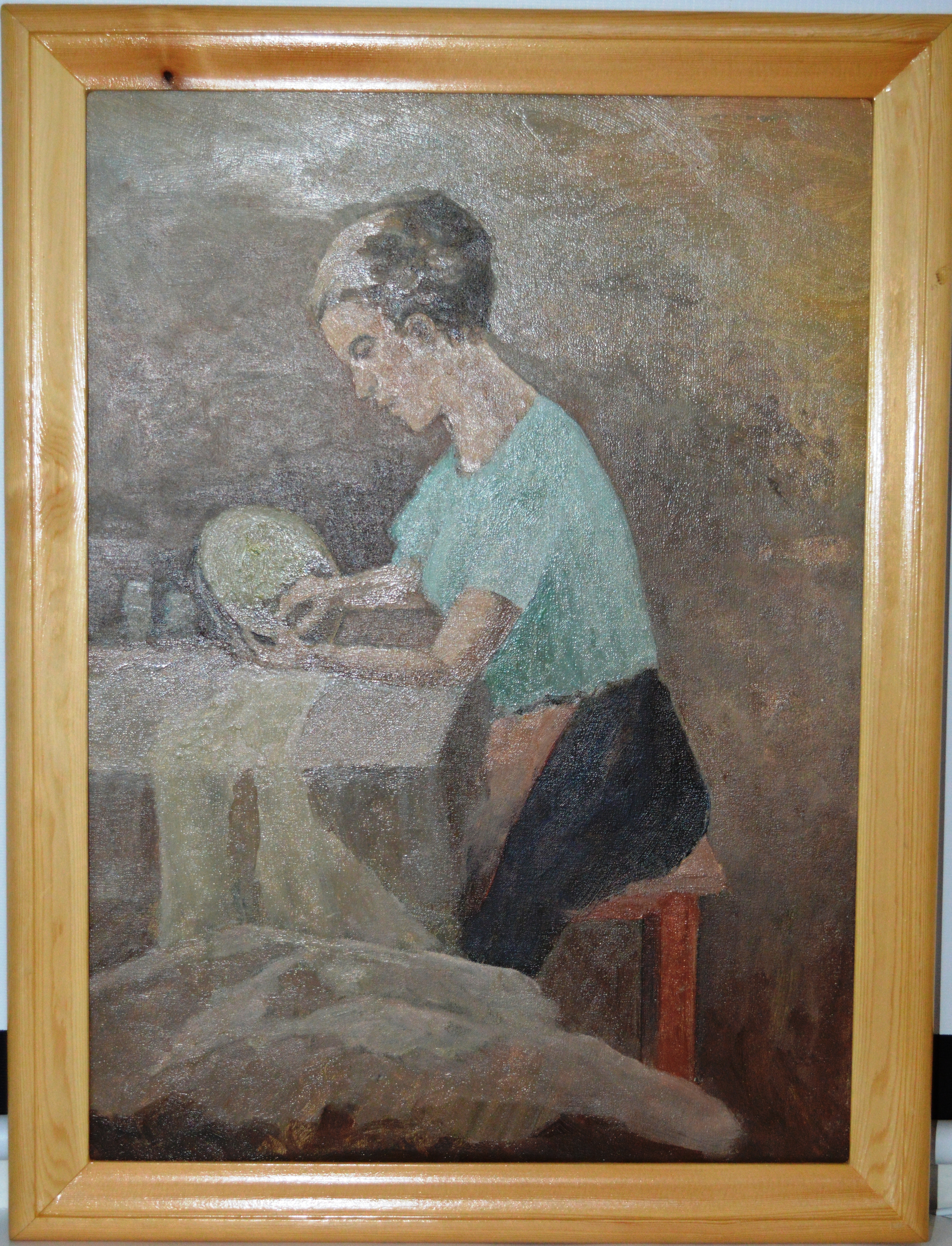 Картина "Женщина вышивает за столом", Братаев П.И.