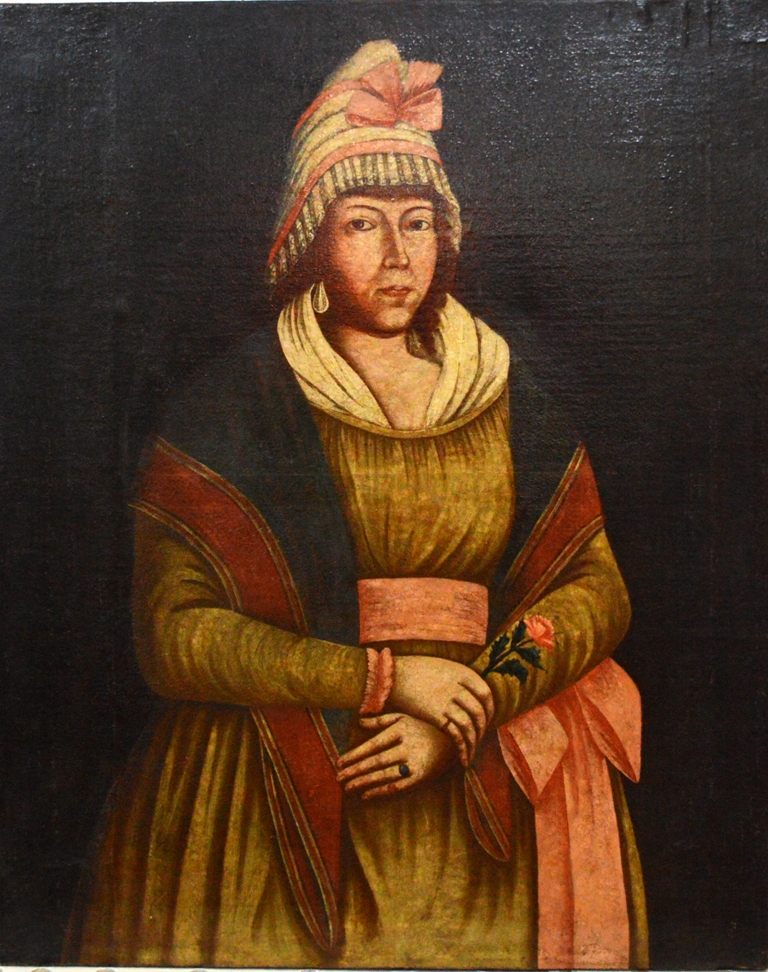 Портрет поясной женщины с платком в руках